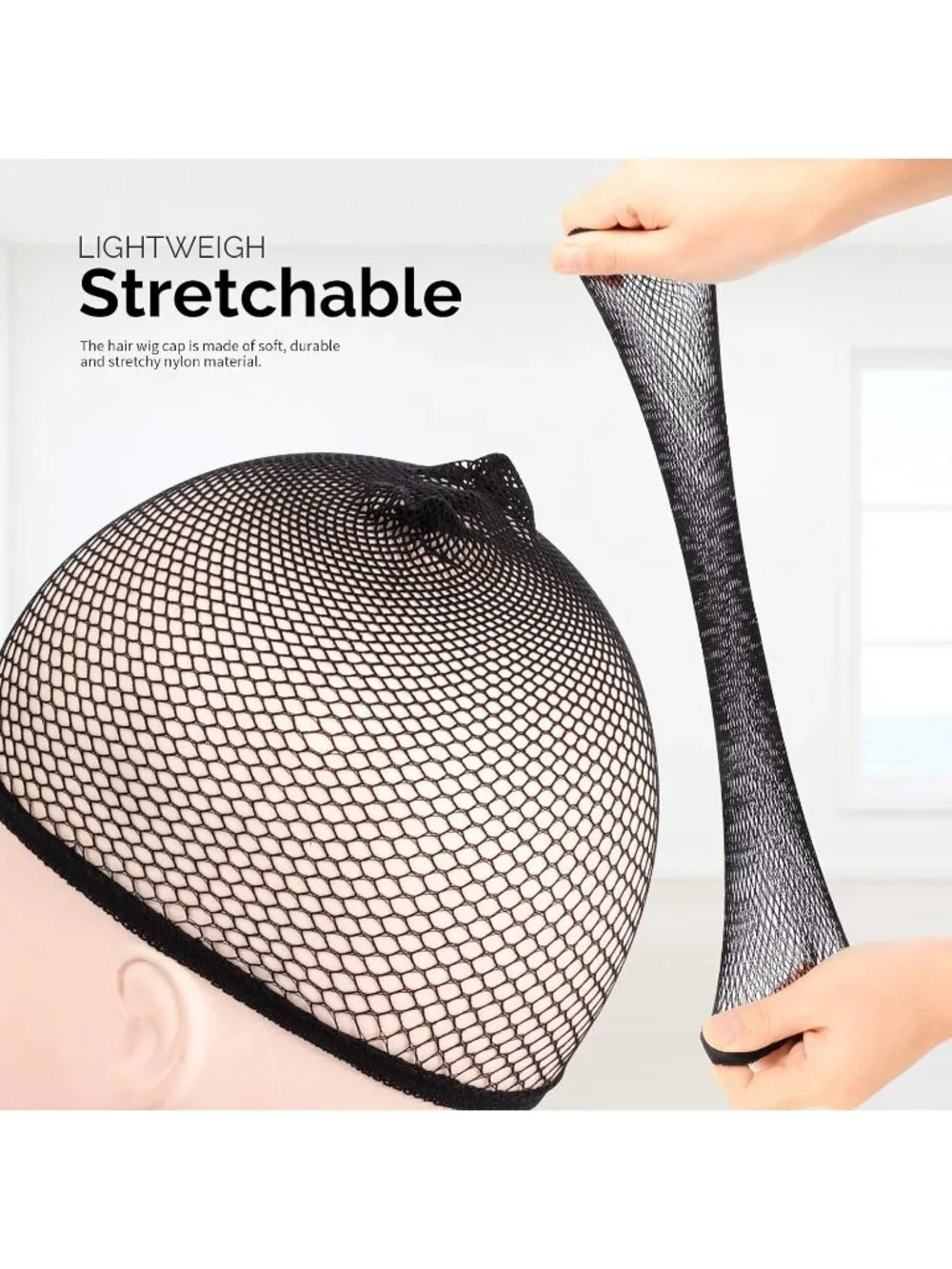 Women's Black 6 Pcs Closed End Hair Mesh Net Liner Weaving Cosplay Wigs Cap